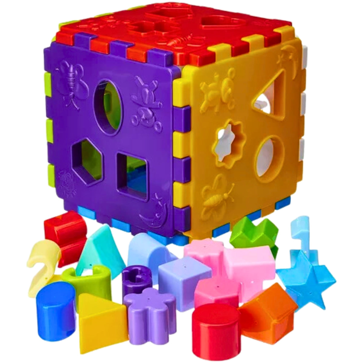 Cubo Didático MercoToys com Peças Geométricas para Encaixar e Brincar Cubo Didático MercoToys com Peças Geométricas para Encaixar e Brincar